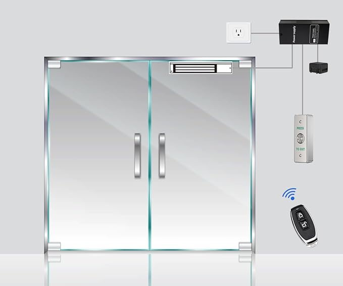 Door Access Control System 1200lbs Magnetic Lock Kit with 4 Remote Controls Stainless Steel Exit Button