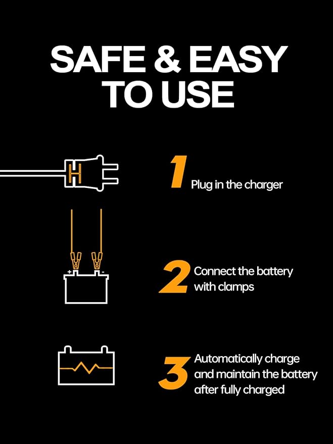 12v Smart Car Battery Charger, 5Amp Fully-Automatic Trickle Charger, Battery Desulfator with Auto Repair, 12 Volt Battery Maintainer, Winter Mode, Suitable for AGM, Deep Cycle, Lawn Mower, RV