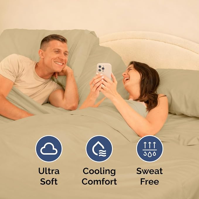 Split Head King Sheet Set – 4 Piece Flex Split Top King Sheets for Adjustable Beds - Fits 14” to 16" Mattress w/ Deep Pockets - Ultra-Soft, Breathable & Cooling - Luxury Bedding & Wrinkle Free - Beige
