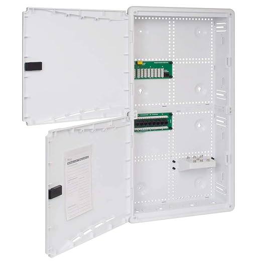 ICC 28” Plastic Structured Wiring Enclosure, Media Enclosure with Voice, Data, and Video Modules with Cover, Recessed Wall Box for Distribution of Networking Services, White