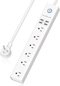 15 Ft Power Strip Surge Protector, 6 Outlets and 4 USB Ports, Flat Plug Power Strips Long Extension Cord with Overload Protection, Wall Mount for Home, Office, Dorm, ETL Listed