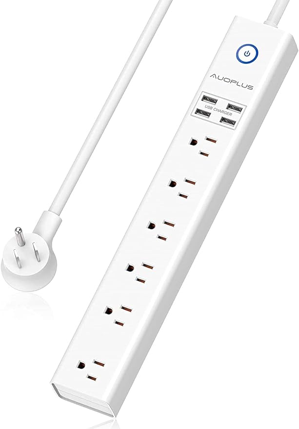 15 Ft Power Strip Surge Protector, 6 Outlets and 4 USB Ports, Flat Plug Power Strips Long Extension Cord with Overload Protection, Wall Mount for Home, Office, Dorm, ETL Listed