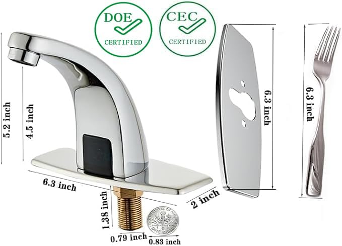 Halo Sanitary Updated H59 Brass Touchless Sensor Faucet for Office, Factory & Commercial with Deck Plate, Chrome Auto Bathroom Sink