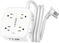 5Ft Surge Protector Power Strip - 8 Widely Outlets with 4 USB Ports, 3 Side Outlet Extender with 5 Feet Extension Cord, Flat Plug, Wall Mount, Desk USB Charging Station, ETL,White