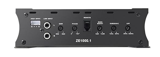 Car Audio Amplifier ZE1000.1 2000W Monoblock Class D MOSFET Subwoofer Audio, 1-4 Ohm Stable, Low Pass Crossover, Mosfet Power Supply, Stereo