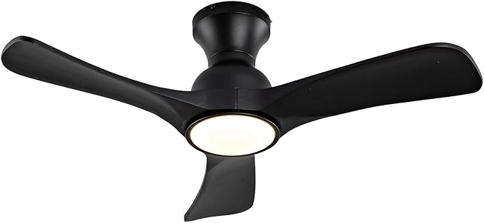 Gaizw 36 Inch Black Ceiling Fans with Lights, Flush Mount Ceiling Fan with Light, Modern Smart Wood Fan Light, 6-Speed Remote Control, Quiet Reversible Motor, Fans for Bedroom Study Room and Garage