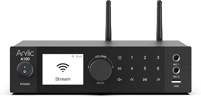 Arylic A100 Wireless Full Digital HiFi Amplifier with FM Radio, 100W×2 WiFi & Bluetooth Audio Receiver, Supports AirPlay, Spotify Connect,Multiroom, Ideal for KTV, Home Theater, and Broadcasting.