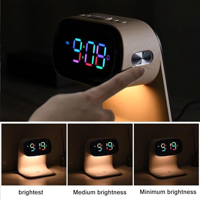 AYI 3in1 Multi-Functional Wireless Charging Alarm Clock Smart Night Light Qi Charger LED Digital Clock Adjustable Light 15W Fast Wireless Charging for All Qi Phone and TWS Headphone Pro Wood Color