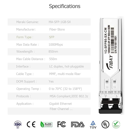 OPSTRAN 1000BASE-SX SFP Optical Transceiver Module Compatible with Cisco Meraki MA-SFP-1GB-SX 850nm 550m DDM Duplex LC MMF