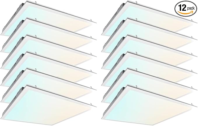 2x2 FT LED Light Flat Panel, 20/30/40W, Color Temperature Selectable 3K | 4K | 5K, Dimmable Recessed Drop Ceiling Lights, 2500/3750/5000 Lumens, Lay in Fixture for Office, 120-277V, UL DLC(12 Pack)