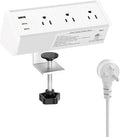 Tecmojo Desk Clamp Power Strip 3 Outlet with 1 USB A and 2 USB C Ports, 6 ft Cord, Desk Outlet Station Fit 1.6" Tabletop Edge,ETL Listed,White
