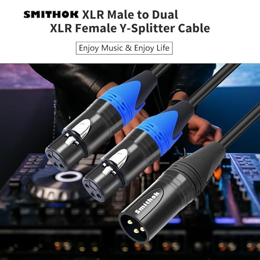 Smithok XLR Splitter Cable,Dual Female to Male Y Cable (XLR Splitter 3 Pin 2 Female to 1 Male),Balanced Microphone Splitter Cord Audio Adaptor - 1.6ft /0.5m
