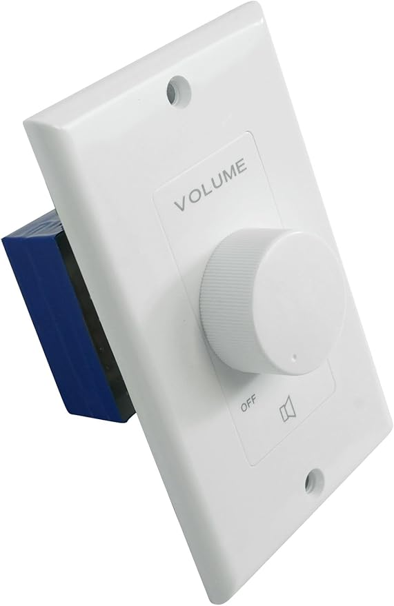 Rockville VOL70200 White 200W 70V/100V Volume Control Zone Controller, Single-Gang Wall Plate, Detachable Euro-Block Terminals, 12-Step Attenuation, for Commercial Audio Systems