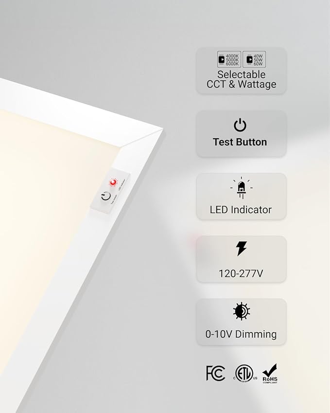 Sunco 24 Pack 2x4 LED Flat Panel Light Drop Ceiling Office Fixture with Emergency Battery Backup, 90 Minute Duration, 7760 LM, Selectable Features, 40/50/60W, 4000/5000/6000K, Dimmable (0-10V) ETL.