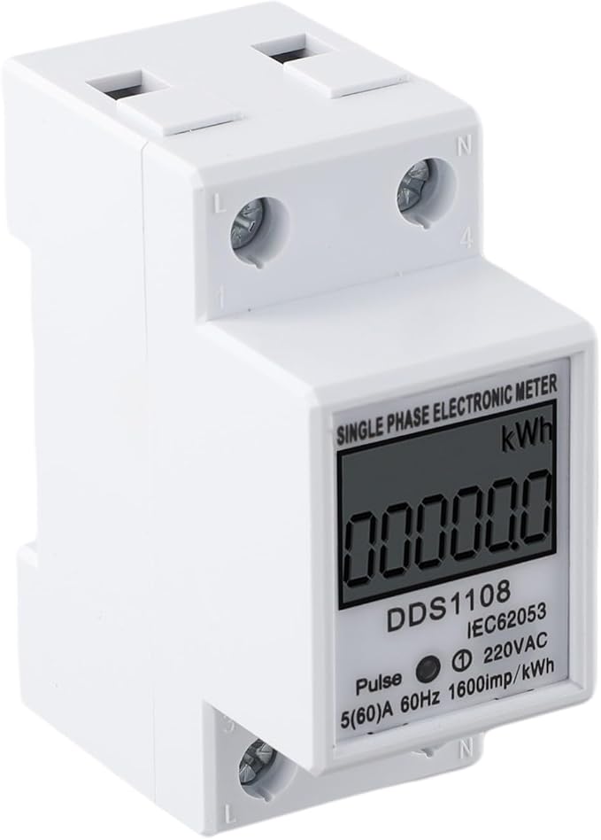Digital Energy Meter LCD Display 50A 60A Single Phase Power Monitor Electric Consumption Meter with Backlight LED Pulse Indicator for Industrial Commercial Use(Without backlight)
