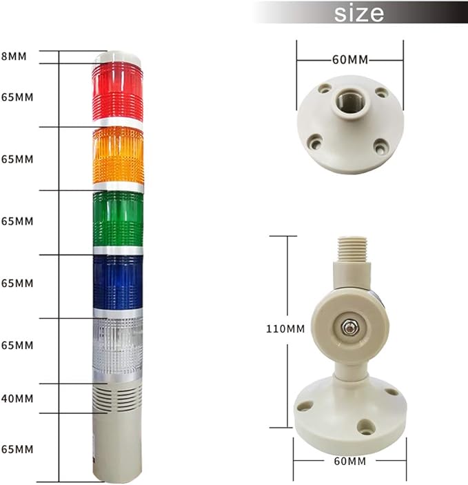 YJINGRUI LED Industrial Signal Tower Light 5 Colors Flash LED Light with Buzzer Alarm Warning Lamp for CNC Machines (DC12V)