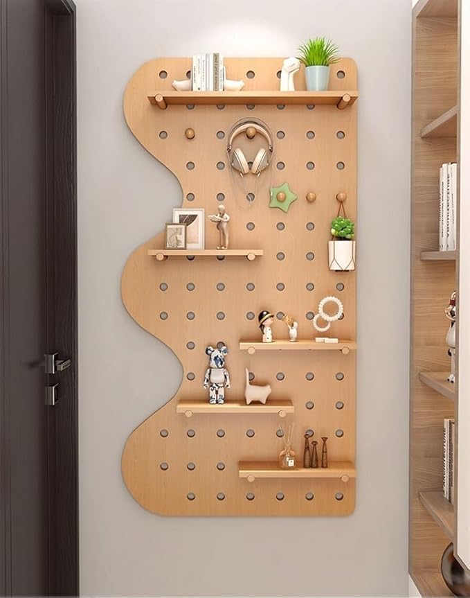 Natural Wood Wall Organizer - 23.6"x47.2" Hanging Display Panel for Home & Office, Entryway, Kitchen Storage Solutions, Perforated Organizer Kits