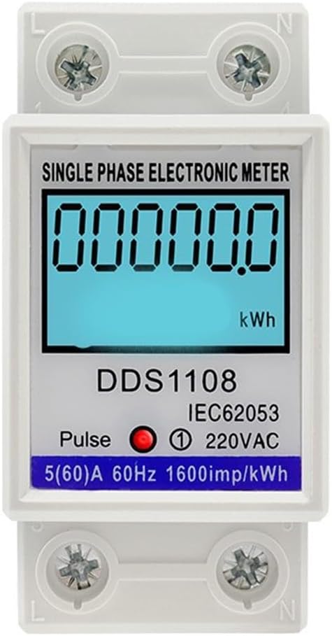 Digital Energy Meter LCD Display 50A 60A Single Phase Power Monitor Electric Consumption Meter with Backlight LED Pulse Indicator for Industrial Commercial Use(Without backlight)