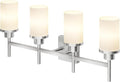 AONEON 4-Light Vanity Lighting Fixtures with White Frosted Glass Shade, Brushed Nickel Bathroom Wall Lamps Over Mirror for Bath Restroom Kitchen T001BR-L4