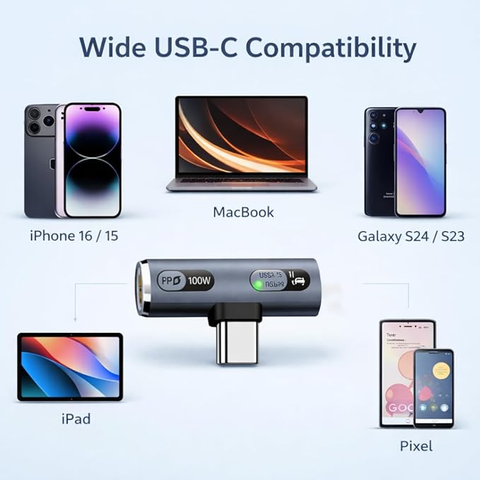 Mizi 2025 Upgraded USB C Splitter 100W Fast Charging Adapter – Dual USB C Headphone & Charger Dongle for iPhone 16/15, iPad, MacBook, Galaxy S24/S23, Pixel & More – Audio + Power Adapter - Grey