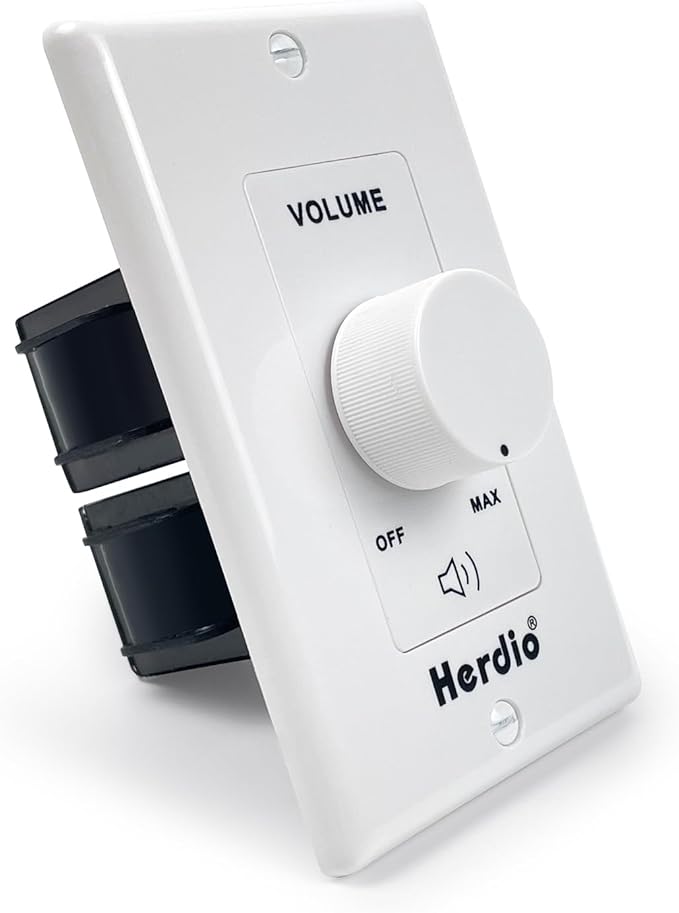 Herdio 100W Volume Control Knob for Speakers, Flush in Wall Volume Controller with 3 Independent Plate, Precise Sound Adjustment with 12-Position, Wide Compatibility for Home Audio Volume Adjustment