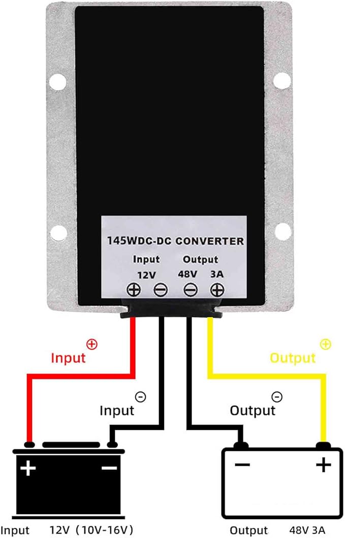 MGGi DC Booster Voltage Regulator, 12V Step Up to 48V 3A 145W Converter Boost, Power Supply Module Boost Transformer, Waterproof Adapter - for Colf Cart Club Car Truck Vehicle Boat Aluminum 12V-48V