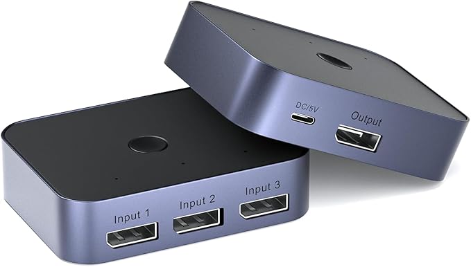 Y.D.F 8K@60Hz DisplayPort Switcher 3 in 1 Out DP1.4 32.4Gbps Data Transfer Switcher Box Aluminum Support 4K@120Hz HDR 3D Compatible with PC/Monitor/Laptop/UHD TV/Discrete Graphics Card