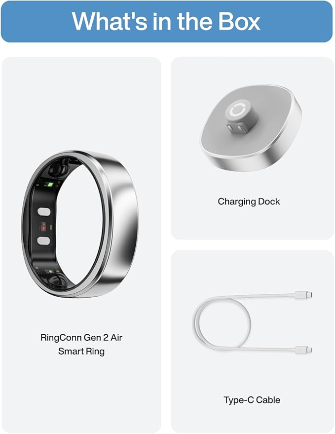 RingConn Gen 2 Air, Ultra-Thin AI Smart Ring, 10-Day Battery Life, Fitness/Sleep/Stress/HR Tracker for Women&Men, No App Fee for Standard Features, iOS & Android Compatible (Size 9, Galaxy Sliver)