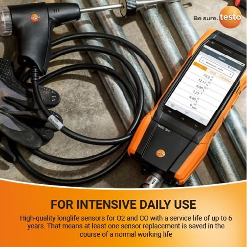 testo 300 Combustion Analyzer HVAC Kit with Printer - Combustion Leak Tester for Flue Gas, Draft, Differential Pressure & Ambient CO - Natural Gas Leak Tester with Probes - CO Meter with Touch Display