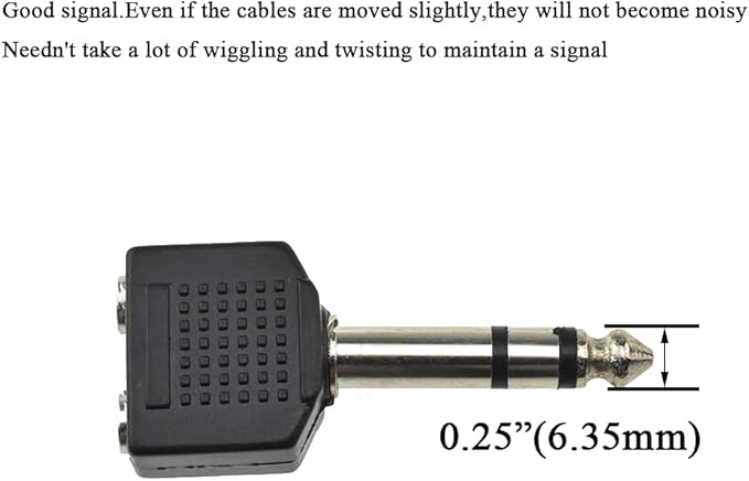 HAHIYO 3.25 M-2x6.35 F-TRS Stereo Plug Interconnect Audio One Male 6.35mm(1/4 inch) and Two Females 3.25mm(1/8Inch) Adapter Splitter Good Signal Sound Snap Tight Not Wobble for Guitar Black 2pcs