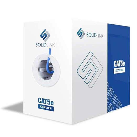 SolidLink CAT5e Ethernet Cable 1000ft – 24AWG Solid CCA UTP Unshielded CAT 5e, High Speed Lan Network, RJ45 Cable, Easy Pull Box Ethernet Cord (Blue)