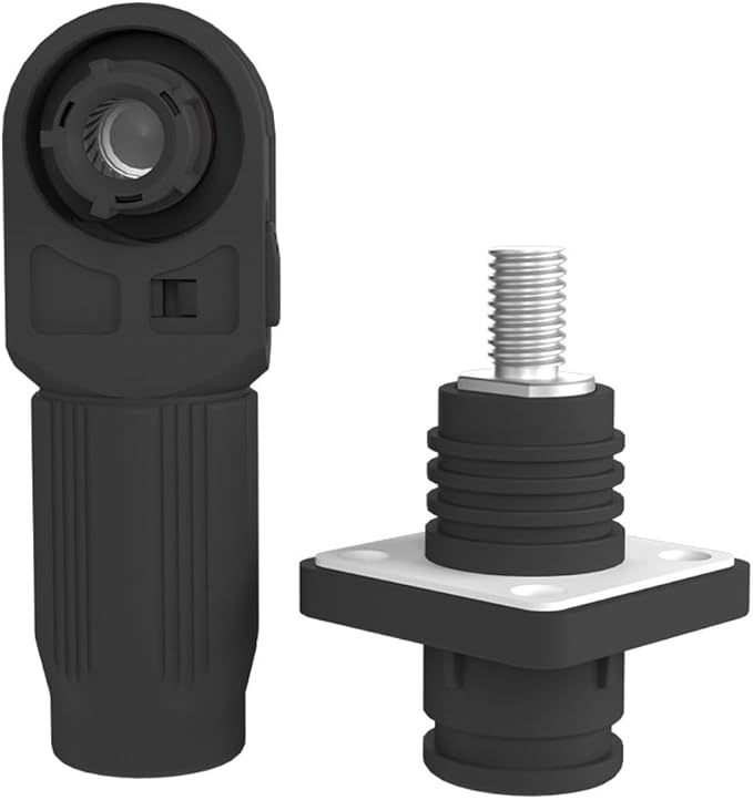 1 Set Battery Energy Storage Connector, Quick Plug Terminal High Current Connectors Right Angle Plug and Socket IP67 Waterproof Power Connector Stud Wiring Method 60A 10mm² (60A, Black)