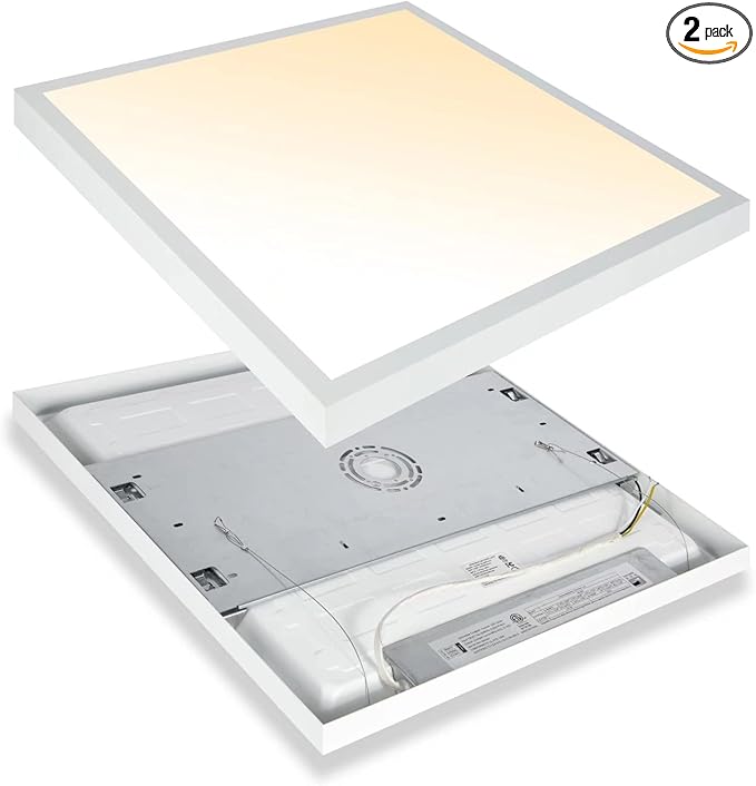 Mcacggo 2x2 FT Surface Mount LED Panel Light Dimmable & 3 Color Selectable 3000K/4000K/5000K - 40W 24x24 Inch LED Flush Mount Ceiling Light Low Profile, 100-277V, Bright 4400LM, ETL Listed, 2 Pack