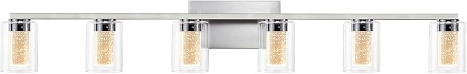 SADENICEL 6 Light Brushed Nickel Bathroom Light Fixtures, LED Vanity Lights Crystal White/Neutral/Warm Bathroom Lights Over Mirror for Bathroom, Bedroom,Living Room (6 Light)