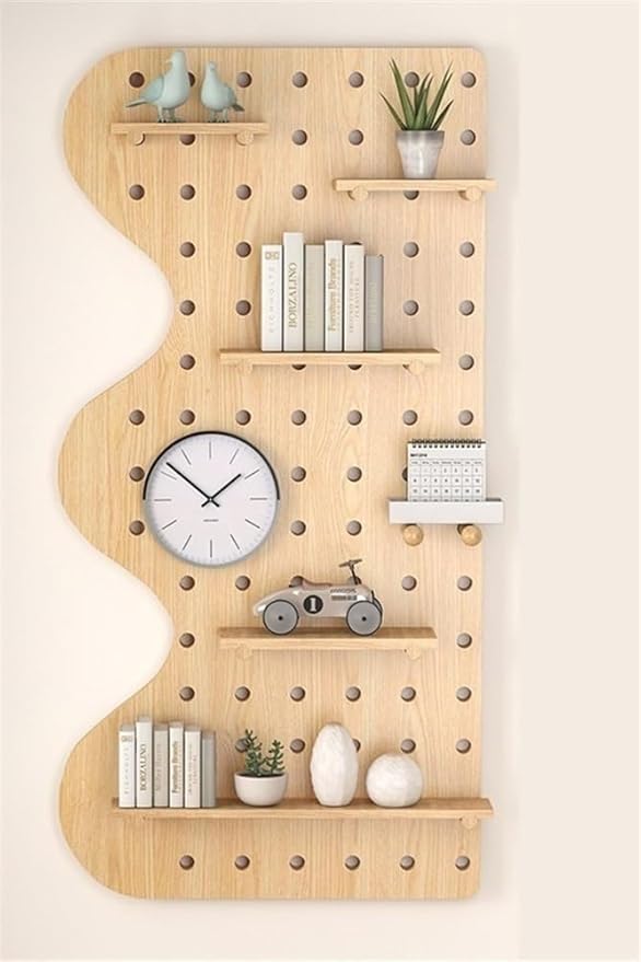 Natural Wood Wall Organizer - 23.6"x47.2" Hanging Display Panel for Home & Office, Entryway, Kitchen Storage Solutions, Perforated Organizer Kits