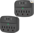 2 Pack Multi Plug Outlet Splitter with USB, Surge Protector Outlet Extender with 3 Wall Outlets 4 USB Wall Charger(2 USB C), 490 Joules, ETL Listed, Small Outlet Adapter Plug Extender for Travel,Black