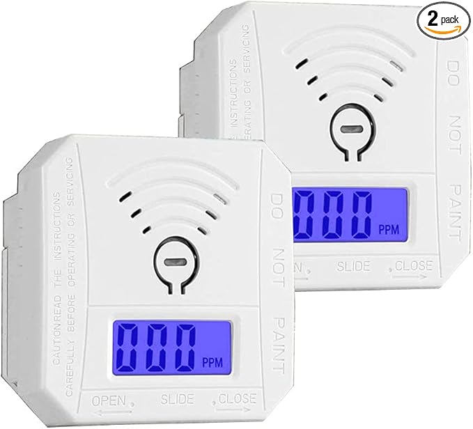 Carbon Monoxide Detector 2 Pack,Battery Operated CO Detector Alarm with Digital LCD Display & Loud 85dB Alarm,Travel Carbon Monoxide Alarm，High Accuracy Portable CO Detector for Home/Hotel/Kitchen/RV
