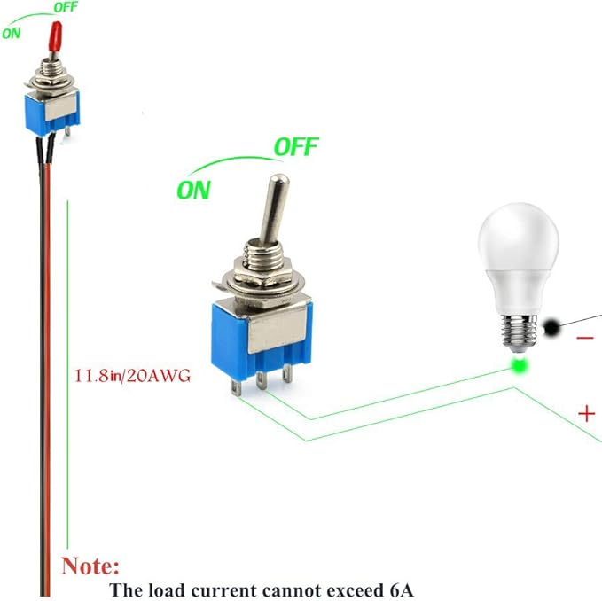 VONVOFF Toggle Switch,ON/Off SPST with Pre-soldered Wires,3v/5v/12v/24v/72v/110v/220v/240v/ Mini Toggle Switches for car,Truck, Light,Test Machine,Industrial Equipment.3 Pins 2 Positions (10pcs+Wire)