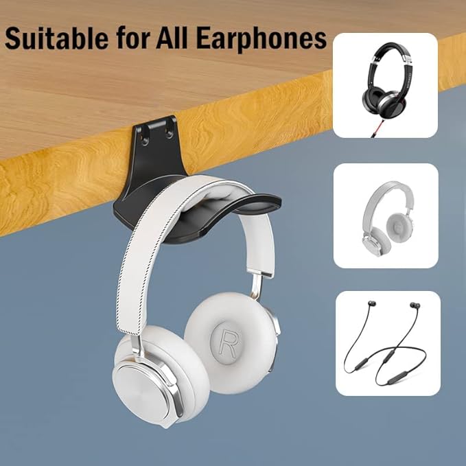 SIROLISA 2-Pack Headphone Stand Hanger Wall Hooks, Save Space Headset Stand Holder for Universal Gaming Headset Airpods Max Sony Bose Beats, Strong Adhesive with Screws, White
