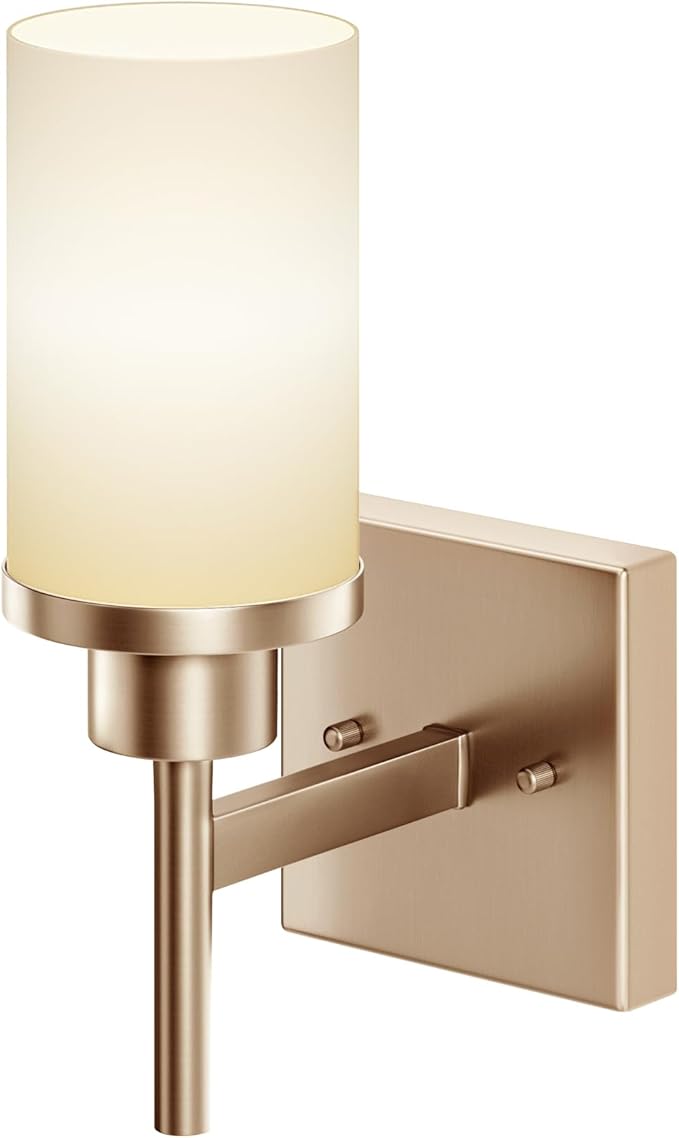 AONEON Vanity Lighting Fixtures with White Frosted Glass Champagne Bronze Wall Lamp Over Bathroom Mirror for Bedroom, Living Room, Washroom Porch T001CPG-L1