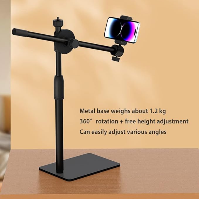 HVAYING Overhead Phone and Camera Mount Stand for YouTube Live Video Cooking Makeup and Crafts - Compatible with iPhone Logitech Webcam