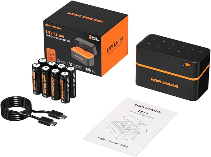 XTAR Rechargeable aa Batteries and Charger 8Pack 3600mwh pilas recargables aa LC12 1.5V AA AAA Battery Charger Kit (Charger+8AA)