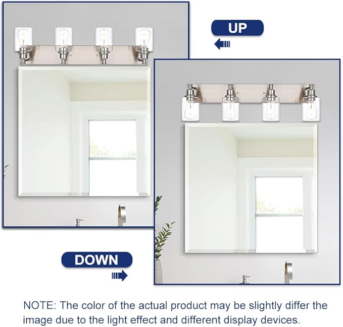 TODOLUZ Bathroom Vanity Light Fixtures, 4-Lights Modern Brushed Nickel Wall Mounted Lamp with Clear Glass Shade for Bedroom Over Mirror