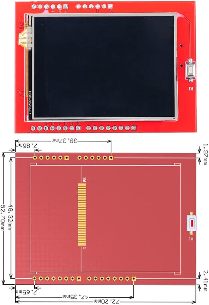 DIYmalls 2.4" inch TFT LCD Display Module ILI - 9341 Resistive Touchscreen 5V/3.3V 8-bit Parallel Interface w/SD Card Slot for Arduino Mega-2560