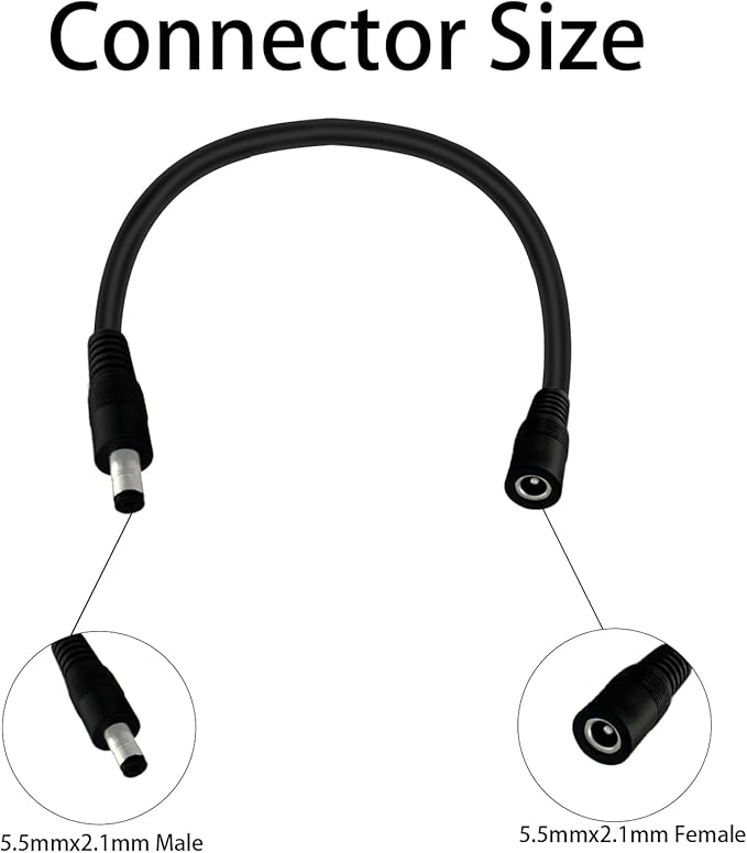 5.5mm x 2.1mm 1FT DC Power Extension Cable Male to Female 12V/24V 14AWG DC Connection Cable for CCTV Surveillance Camera Amplifiers LED Strip Lights Solar Panels Energy Storage Power Supply 2 pcs