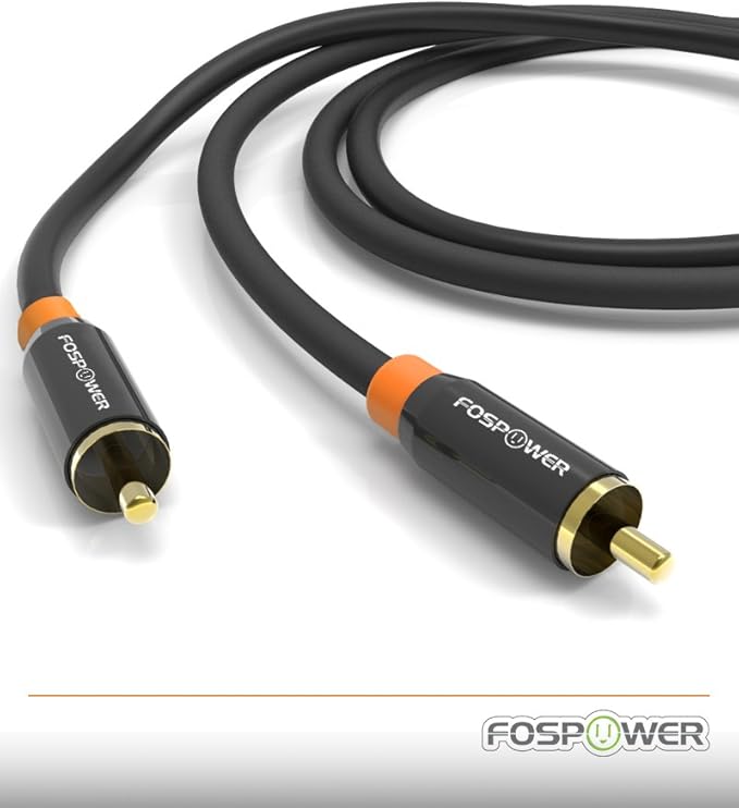 FosPower Digital Audio Coaxial Cable [24K Gold Plated Connectors] Premium S/PDIF RCA Male to RCA Male for Home Theater, HDTV, Subwoofer, Hi-Fi Systems - 10ft/2Pack