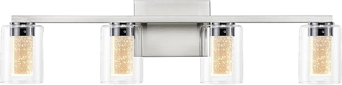 SADENICEL 4-Light Bathroom Light Fixtures, Brushed Nickel, Dimmable LED White/Neutral/Warm Crystal Bathroom Vanity Lights Over Mirror, for Bedroom,Living Room