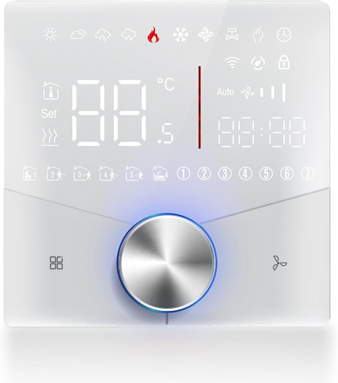 WiFi Central AC Thermostat Energy Saving Control Wall Mounted Programmable Temperature Controller for Smart Home (White)