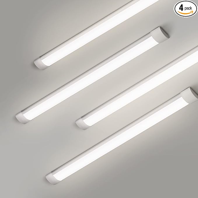 colmeguna 4 Packs 4FT LED Batten Light, Ultra-Thin Slim Ceiling Surface Mounted Light, 40W, 4000K, IP20, LED Ceiling Lamp for Garage, Shop, Hallway, Office, Market