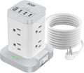BEVA Surge Protector Tower with 8 AC & 4 USB(USB-C) Ports, 6.5 FT Extension Cord - Charging Station for Office & Dorm Room